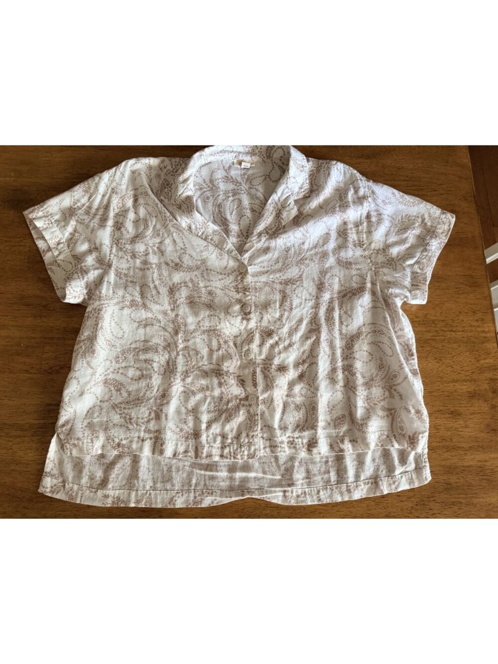 A.N.A. A New Approach Womens Linen Blend Button-Up Blouse Tan & Ivory Size LG
